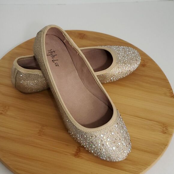 Style & Co Angelynn Flats Women's Shoes Gold Sparkly Size 6M - Picture 1 of 12